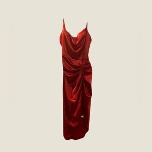 Red Ruched Dress with Slit from Rainbow Shops
